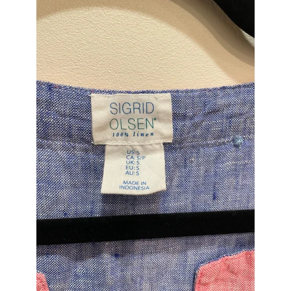 Sigrid Olsen Chambray Linen Dress S Blue Sleeveless V-neck Coastal Preppy - Picture 2 of 6